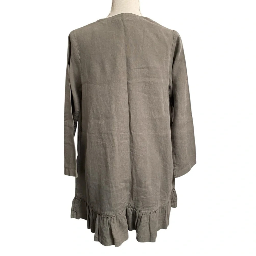 J.Jill Pure Jill Linen Open Front Ruffle Hem Cardigan Olive XS Petite - Picture 12 of 16